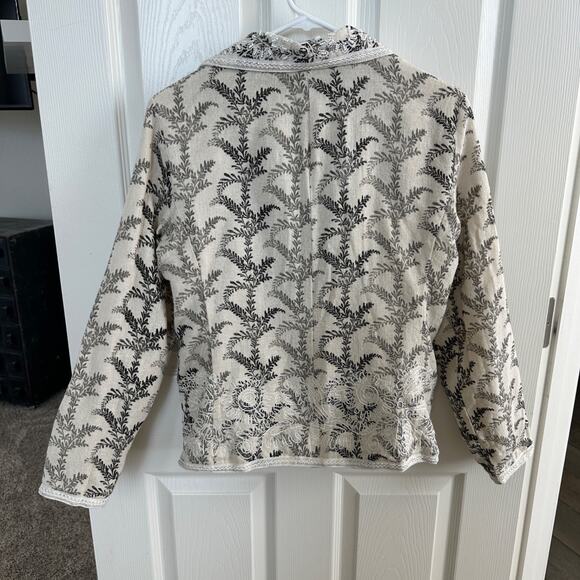 coldwater creek embroidered jacquard blazer womens large ivory black floral - Picture 2 of 15